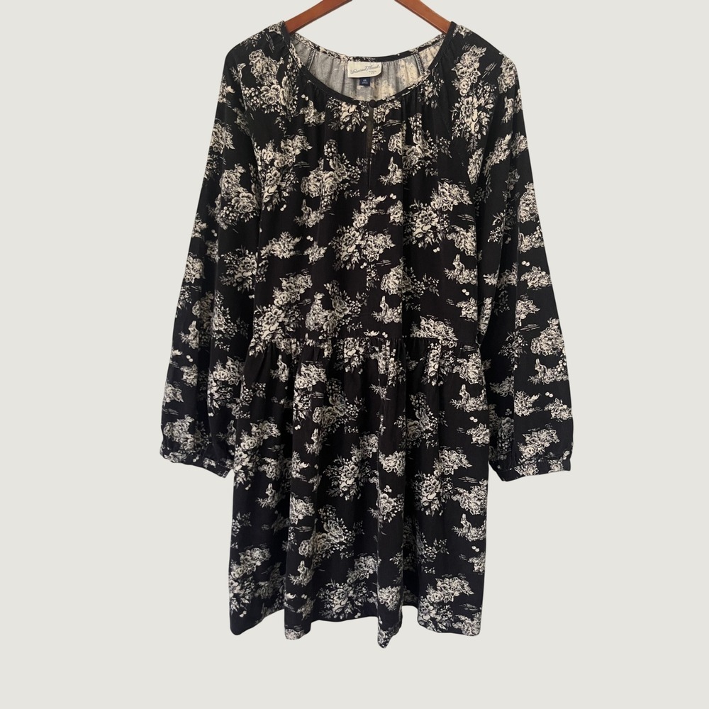 Universal Thread Grunge Brown White Floral Corduroy Fall Boho Babydoll Dress XXL